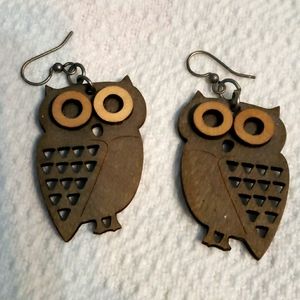 Wooden Owl Earrings